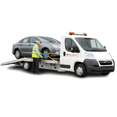 Scrap car collection in Leicester with vehicle loaded onto recovery truck